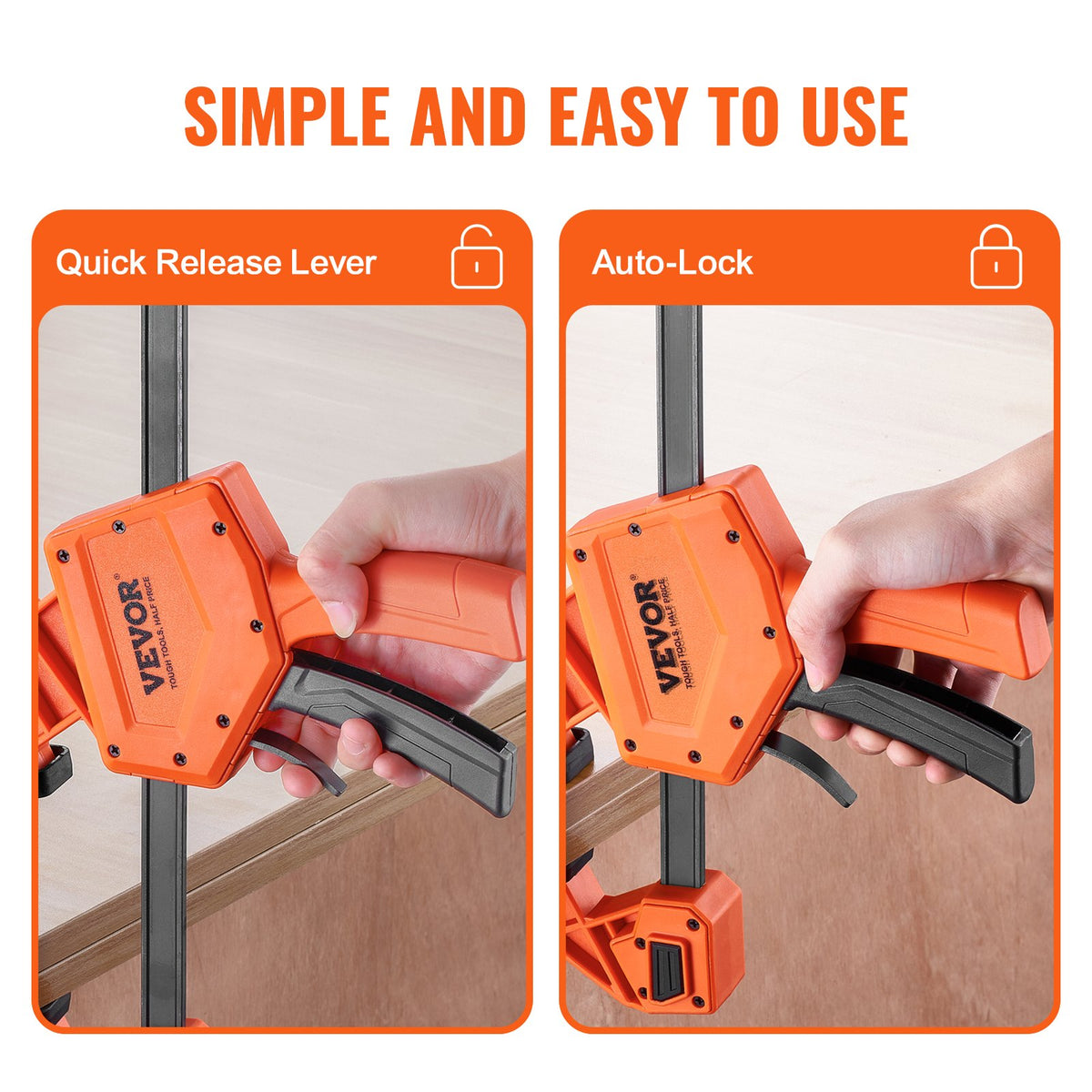 Bar Clamps for Woodworking, 2-Pack 24" One-Handed Clamp/Spreader, Quick-Change F Clamp with 300 lbs Load Limit, High-strength Plastic and Carbon Steel, Wood Clamps for Woodworking Metal Working