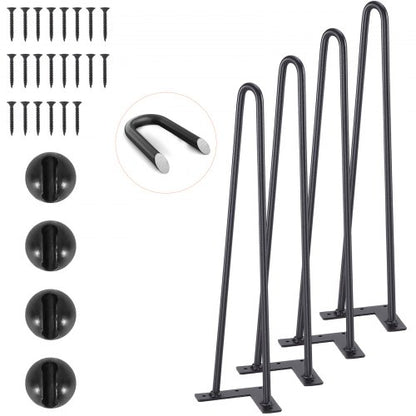 482,6 mm hårnålsben i metall, gör-det-själv-projekt för nattduksbord, soffbord, skrivbord, 226,8 kg lastkapacitet med gummigolvskydd, robusta och moderna bordsben i metall, 4 st