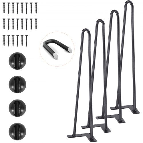 482,6 mm hårnålsben i metall, gör-det-själv-projekt för nattduksbord, soffbord, skrivbord, 226,8 kg lastkapacitet med gummigolvskydd, robusta och moderna bordsben i metall, 4 st
