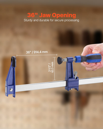 Träklämmor, 2-pack, 91,4 cm öppning, låsbar F-klämma med 272 kg lastgräns, 63,5 mm djup, gjutjärn och kolstål, lättanvända, träklämmor för träbearbetning, metallbearbetning