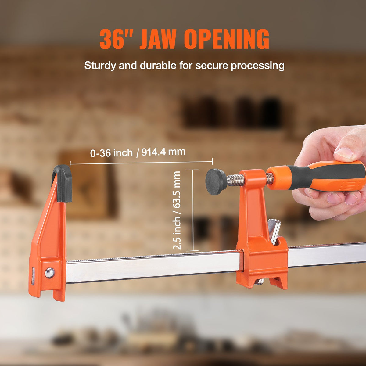 Stångklämmor för träbearbetning, 2-pack 914,4 mm klämma/spridare, snabbväxlings-F-klämma med 600 lbs belastningsgräns, 63,5 mm halsdjup, gjutjärn och kolstål, träklämmor för träbearbetning metallbearbetning
