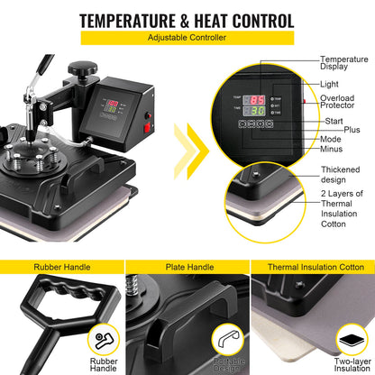 VEV Heat Press 5 in 1 Heat Press Machine 38x30cm T-shirt Press Mug Printing Machine Multifuctional Heat Transfer Machine for T-shirt Mug Hat Plate Transfer Printer