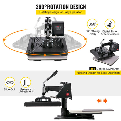 VEV Heat Press 5 in 1 Heat Press Machine 38x30cm T-shirt Press Mug Printing Machine Multifuctional Heat Transfer Machine for T-shirt Mug Hat Plate Transfer Printer