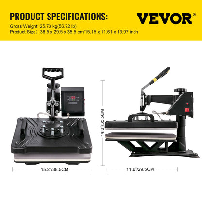 VEV värmepress 5 i 1 värmepressmaskin 38x30cm T-shirtpress muggtryckmaskin multifunktionell värmeöverföringsmaskin för T-shirt mugg hattplåt överföringsskrivare