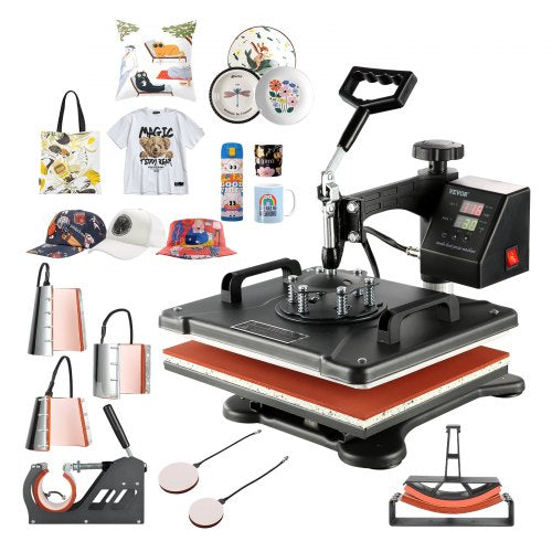 VEV värmepress 8 i 1 värmepressmaskin 38x30cm T-shirtpress muggtryckmaskin multifunktionell värmeöverföringsmaskin för T-shirt mugg hattplatta sublimeringstryck