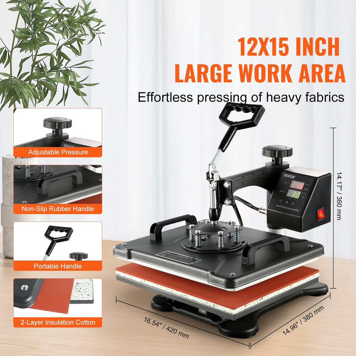 VEV värmepress 8 i 1 värmepressmaskin 38x30cm T-shirtpress muggtryckmaskin multifunktionell värmeöverföringsmaskin för T-shirt mugg hattplatta sublimeringstryck