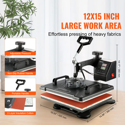 VEV värmepress 8 i 1 värmepressmaskin 38x30cm T-shirtpress muggtryckmaskin multifunktionell värmeöverföringsmaskin för T-shirt mugg hattplatta sublimeringstryck