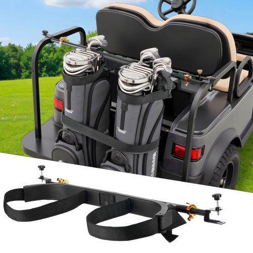 Hållare för golfbilsbag, 1370 x 195 x 60,5 mm, kompatibel med de flesta 2+2 golfbilars baksäten med 1,2-tums fyrkantiga rör, justerbar klubbhållare för baksätet med rem, ingen borrning krävs