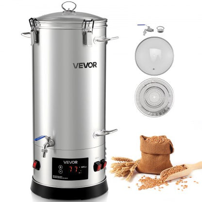 Electric Brewing System, 8 Gal/30L Brewing Pot Home Beer Brewer, 304 Stainless Steel Body, Mash Boil Device with Integrated Inner Barrel & Reinforced Handle, 25-100℃ Temp