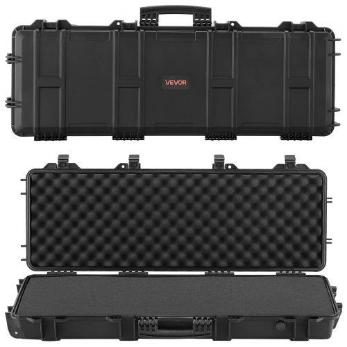 Hård gevärsväska, låsbar gevärsväska med förskurna skum, 1016 mm vapenförvaring med hjul, IP67 vattentät och dammtät flyttbar stor pistolförvaring för gevär, hagelgevär, airsoftvapen, svart