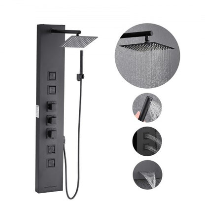 Duschpaneltornsystem med regnduschmunstycke, 122 cm duschpelare i borstat rostfritt stål, kran med 4 funktioner, väggmonterat regnmassagesystem, med 4 kroppsstrålar, handhållen dusch och badkarspip