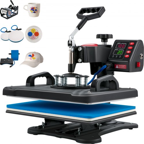 Värmepress, 5-i-1 värmepressmaskin 30,48 x 38,1 cm, Clamshell sublimeringsskrivare Snabb uppvärmning, Digital exakt temperaturkontroll, Vinylvärmepress för T-shirt, tallrik, mugg, kopp, 1250 W