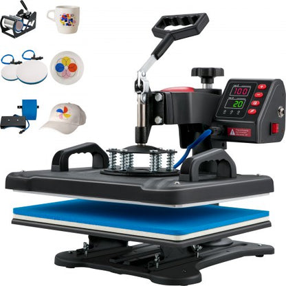 Värmepress, 5-i-1 värmepressmaskin 30,48 x 38,1 cm, Clamshell sublimeringsskrivare Snabb uppvärmning, Digital exakt temperaturkontroll, Vinylvärmepress för T-shirt, tallrik, mugg, kopp, 1250 W