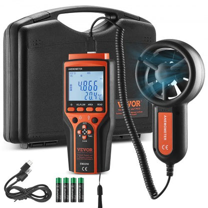 Delad handhållen anemometer, 14℉-140℉, digital vindhastighetsmätare CFM med LED-bakgrundsbelyst skärm, mäter vindhastighet, vindtemperatur, luftflöde, vindkylning, för segling, surfing, flygning, HVAC
