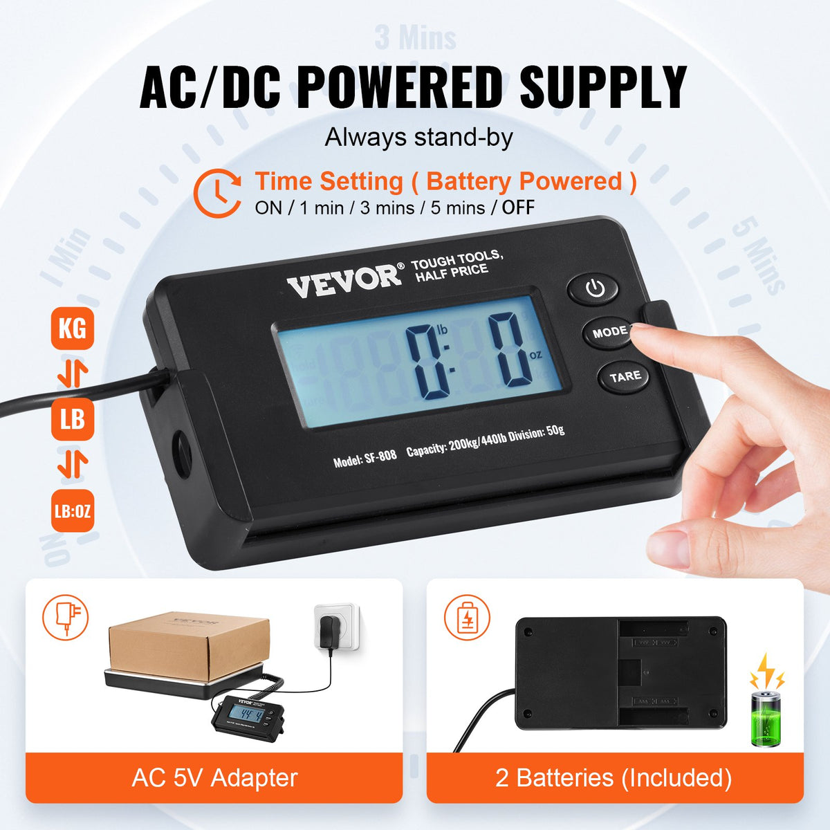 Shipping Scale Digital Postal Scale 199.6 kg x 48 g, AC/DC Package LCD
