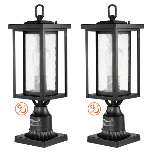 2-pack Dusk to Dawn utomhuslampa, 450 mm, vattentäta lyktstolparmaturer med 3,5 tums pelarmatur i glas med fot, blixtsäker utomhuslampa för uteplats, trädgård, gångväg