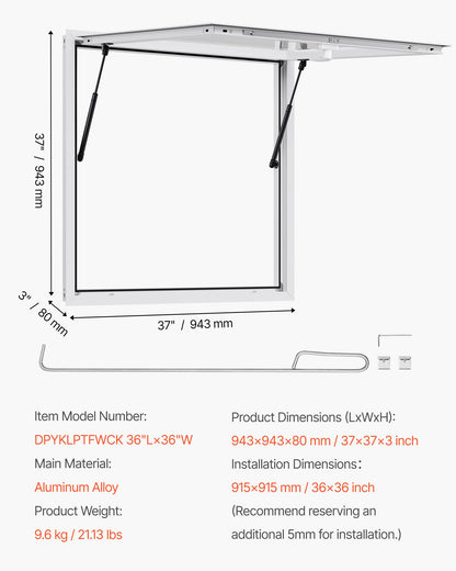 Koncessionsfönster 92x92 cm, servicefönster med aluminiumram för food truck, upp till 85 graders ställfönster med markisdörr och dragkrok, regnvattentåligt för koncessionsvagnar