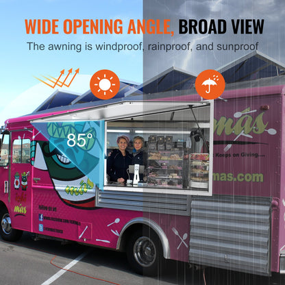 Concession Window 36"x36", Aluminum Alloy Food Truck Service Window with Awning Door & Drag Hook, Up to 85 Degrees Stand Serving Window for Food Trucks Concession Trailers, Glass Not Included