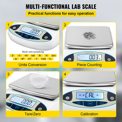 Analytisk våg, 5000 g x 0,01 g noggrannhet, elektronisk analytisk våg med hög precision, 13 enheters konvertering, räknefunktion, LCD-display, för smycken till laboratorieuniversitet (5000 g, 0,01 g)