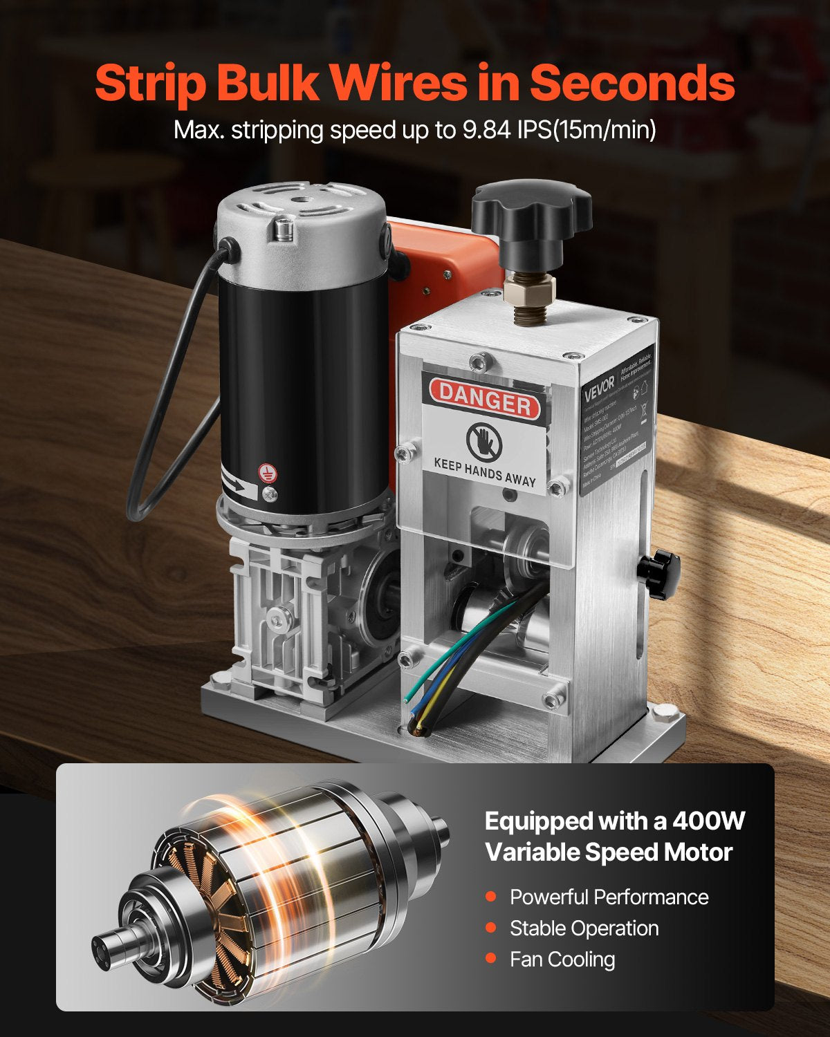 Elektrisk automatisk avisoleringsmaskin 1,5-40 mm (0,06-1,57 tum) 400W motor