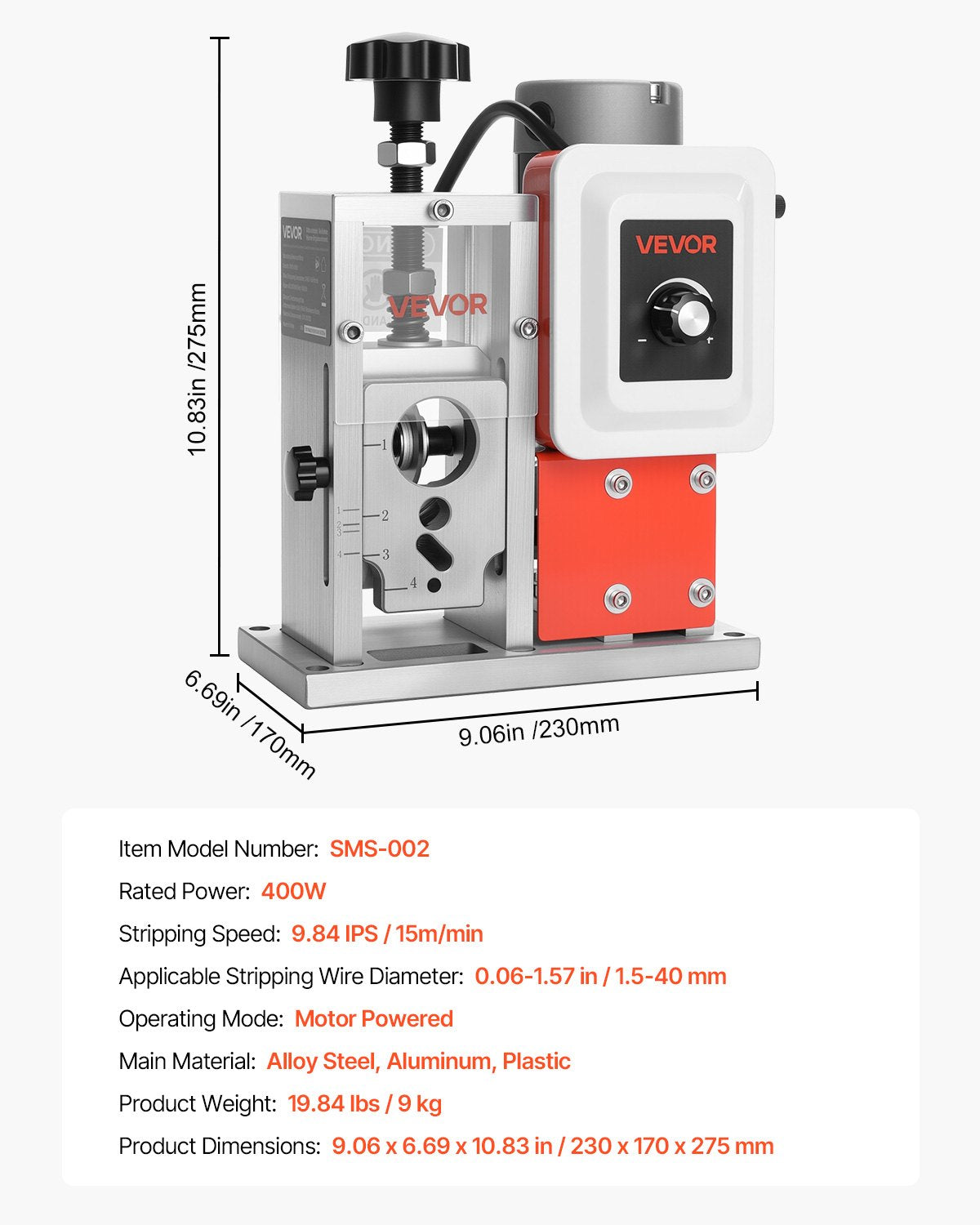 Elektrisk automatisk avisoleringsmaskin 1,5-40 mm (0,06-1,57 tum) 400W motor