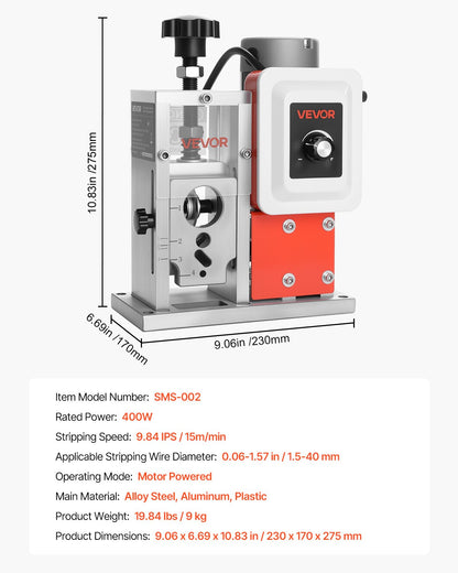 Elektrisk automatisk avisoleringsmaskin 1,5-40 mm (0,06-1,57 tum) 400W motor