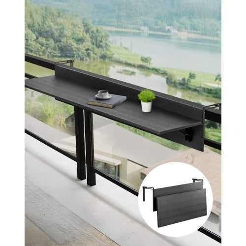 Balcony Hanging Table, 12 x 32 in Folding Balcony Railing Table, Outdoor Balcony Bar Table for Railings, 50 lbs Loading, Fit Railing from 1" to 4.3", Serving Table for Patio & Deck