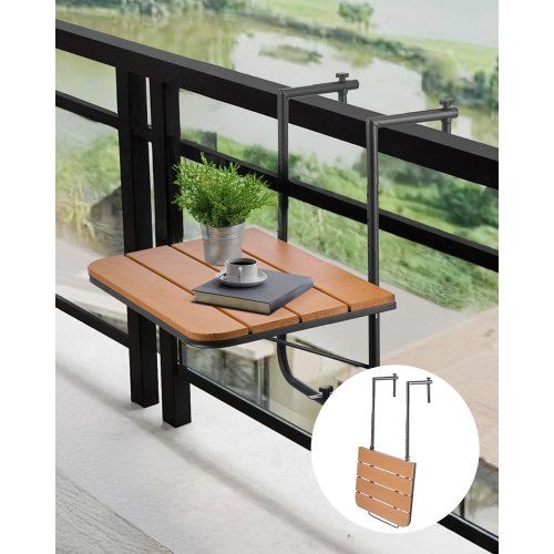 Balcony Hanging Table, 25 x 24 in Folding Balcony Railing Table, Outdoor Balcony Bar Table for Railings, 4-Level Adjustable, Fit Railing from 1" to 8.27", Serving Table for Patio & Deck