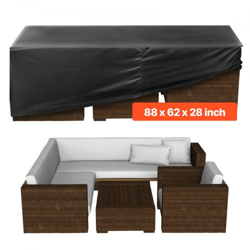 Överdrag till uteplatsmöbler, 420D kraftigt vattentätt överdrag för utomhusmatbord och stolar, stort rektangulärt överdrag till uteplatsbord med ventilation för alla väder, 224L x 158B x 71H cm, svart