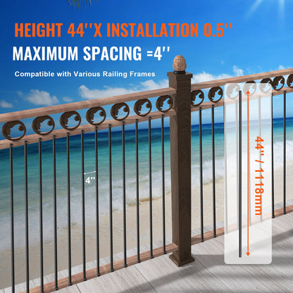 Metallbaluster för trappuppgång, 44'' x 0,5'' fyrkantiga dekorativa ledstänger i aluminiumlegering, 11-pack däckbaluster med skruvar, klassiskt ihåligt rakt däckräcke, satinsvart pulverlackerat