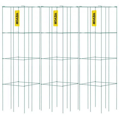 Tomatburar, 35,5 cm x 35,5 cm x 94,5 cm, 3-pack tomatburar för trädgården, fyrkantiga växtstödburar, kraftiga, gröna PVC-belagda ståltomattorn för klättergrönsaker, växter, blommor och frukt
