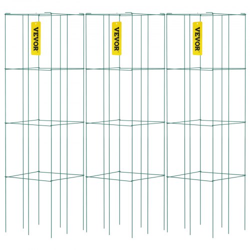 Tomatburar, 35,5 cm x 35,5 cm x 94,5 cm, 3-pack tomatburar för trädgården, fyrkantiga växtstödburar, kraftiga, gröna PVC-belagda ståltomattorn för klättergrönsaker, växter, blommor och frukt