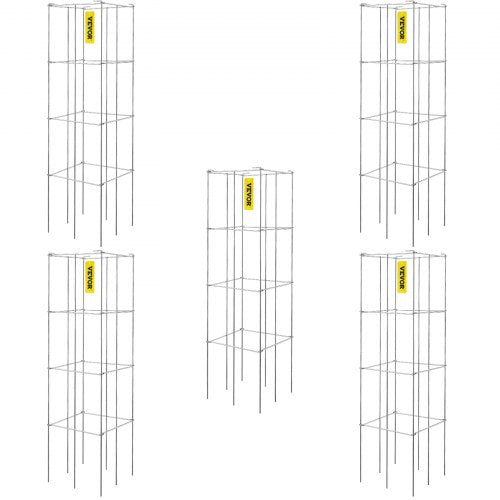 Tomatburar, 28 x 28 x 122 cm, 5-pack fyrkantiga växtstödburar, silverfärgade PVC-belagda tomattorn i stål för klättergrönsaker, växter, blommor och frukter