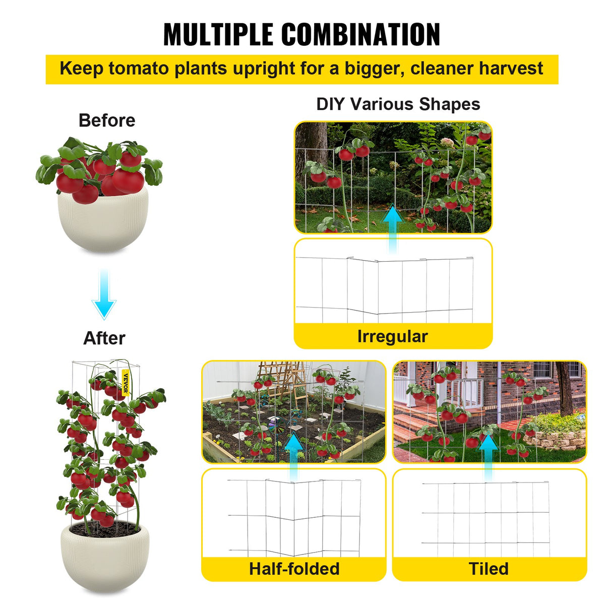 Tomatburar, 28 x 28 x 122 cm, 5-pack fyrkantiga växtstödburar, silverfärgade PVC-belagda tomattorn i stål för klättergrönsaker, växter, blommor och frukter