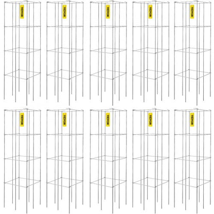 Tomatburar, 28 x 28 x 112 cm, 10-pack fyrkantiga växtstödburar, silverfärgade PVC-belagda tomattorn i stål för klättergrönsaker, växter, blommor och frukter