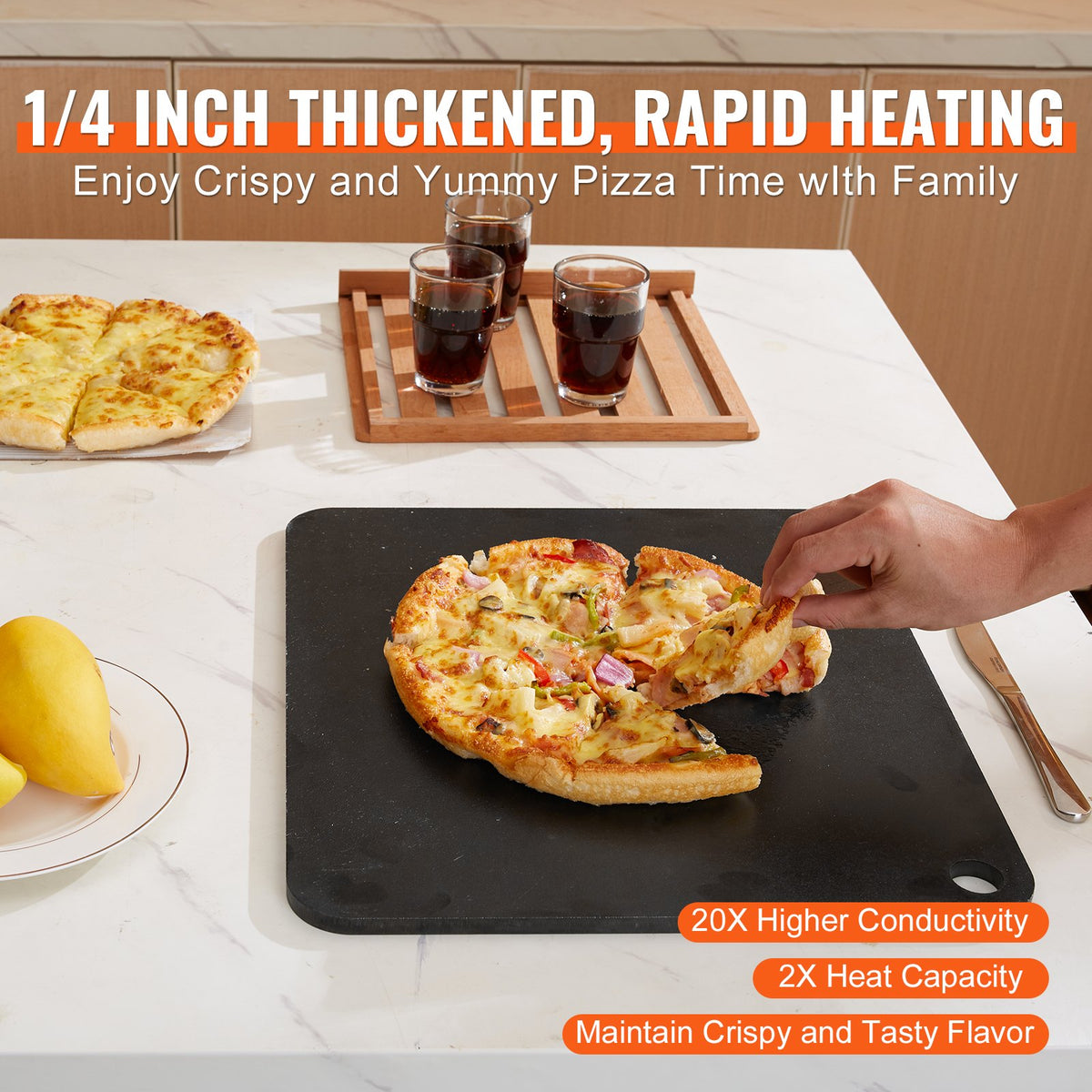Pizzastål, 16" x 14,5" x 1/4" pizzastålplatta för ugn, förkryddat pizzasten i kolstål med 20 gånger högre konduktivitet, kraftig pizzapanna för utomhusgrill, inomhusugn