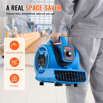 Golvfläkt, 1360 varv/min 600 CFM, luftdrivare för torkning och kylning, bärbar mattorkfläkt med 4 blåsvinklar, 3 hastighetsjusteringar, för städning, hem, VVS, kommersiellt bruk