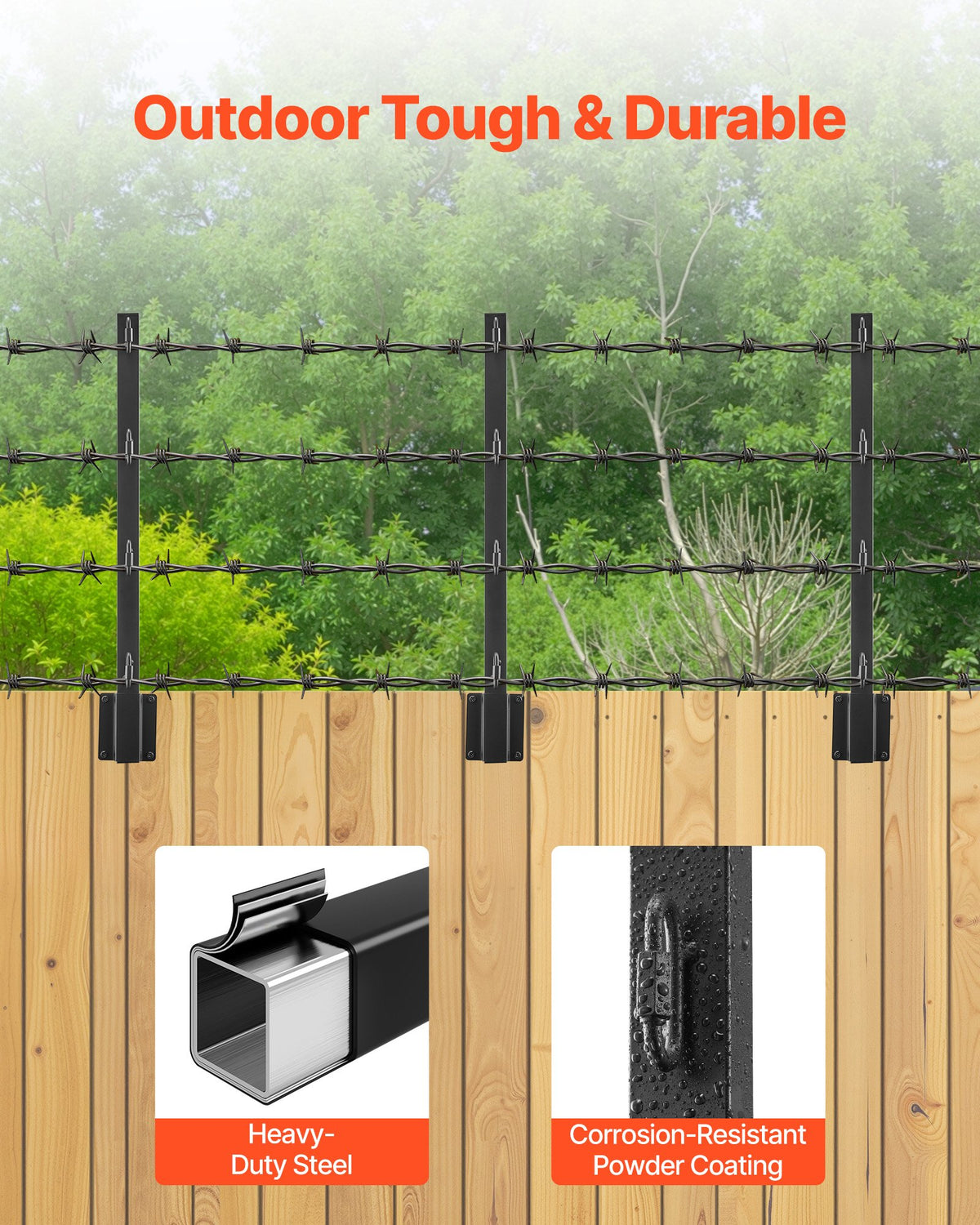 Fence Post Extender, 8 Packs 605 mm Barbed Wire Arm, Sturdy Steel Fence Height Extender, Flat or Surface Mounted Barbed Wire Extension Arms, Protect Privacy and Prevent Pets Jumping Off