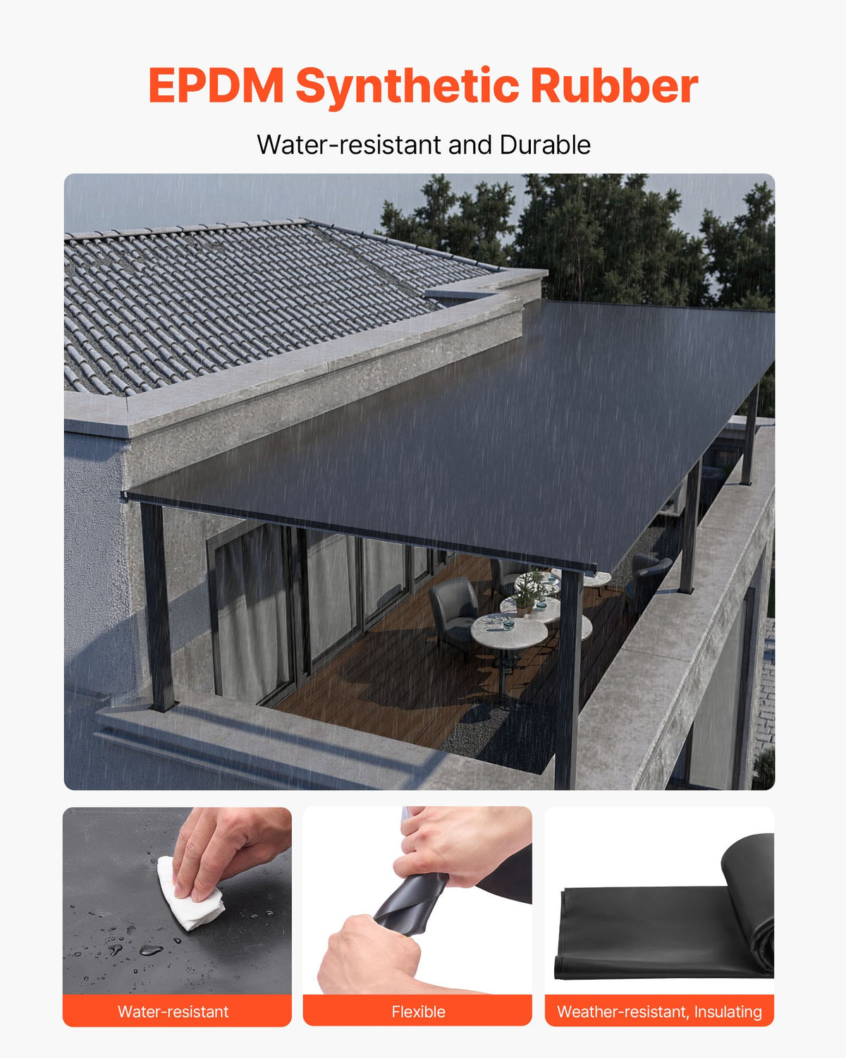 Roll Roofing, 10 x 15 ft, 45 mil EPDM Rubber Roofing, Long Lifespan & Weather-resistant, Withstands Harsh Temperatures, Flexible & Easy Installation, Roof Underlayment for RVs, Roofs, Ponds