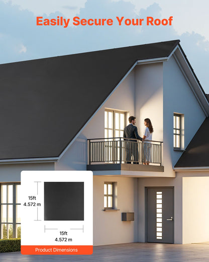 Rulltak, 15 x 15 fot, 45 mil EPDM-gummitak, lång livslängd och väderbeständig, tål hårda temperaturer, flexibel och enkel installation, takunderlag för husbilar, tak, dammar