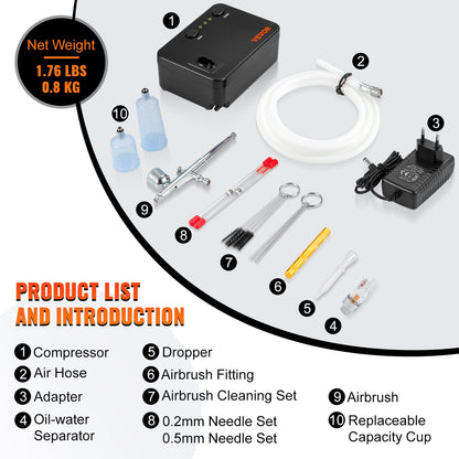 Airbrush Kit, Portable Airbrush Set with Compressor, Airbrushing System Kit with Multi-purpose Dual-action Gravity Feed Airbrushes, Art Nail Cookie Tattoo Makeup Cake Decorating Spray Model Craf