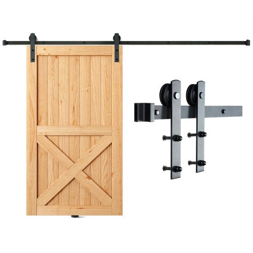 243,8 cm skjutdörrsdetaljer, sats med beslag för kraftig ladugårdsdörr, lastkapacitet 149,7 kg, passar dörrpaneler med 112,8–131,1 cm bredd och 3,3–4,6 cm tjocklek, med slät och tyst remskiva (I-form)