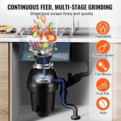Garbage Disposal 1 HP Continuous Food Waste Disposer 3960 RPM EZ Connect