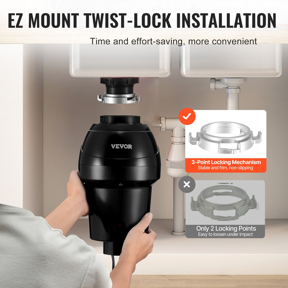 Garbage Disposal 1 HP Continuous Food Waste Disposer 3960 RPM EZ Connect