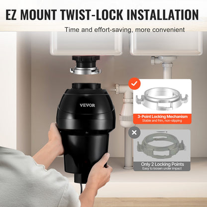 Garbage Disposal 1 HP Continuous Food Waste Disposer 3960 RPM EZ Connect