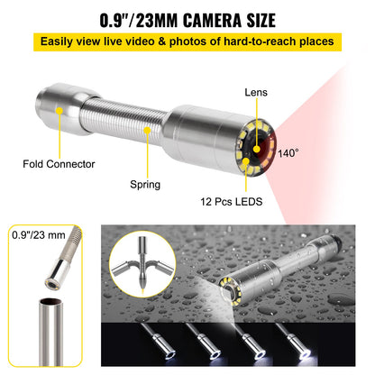 VEV avloppskamera, rörinspektionskamera 30M, avloppsinspektionsvideokamera 7” skärm rörledningsinspektionskamera avloppskamera industriell endoskop HD DVR-inspelare med 8GB-kort