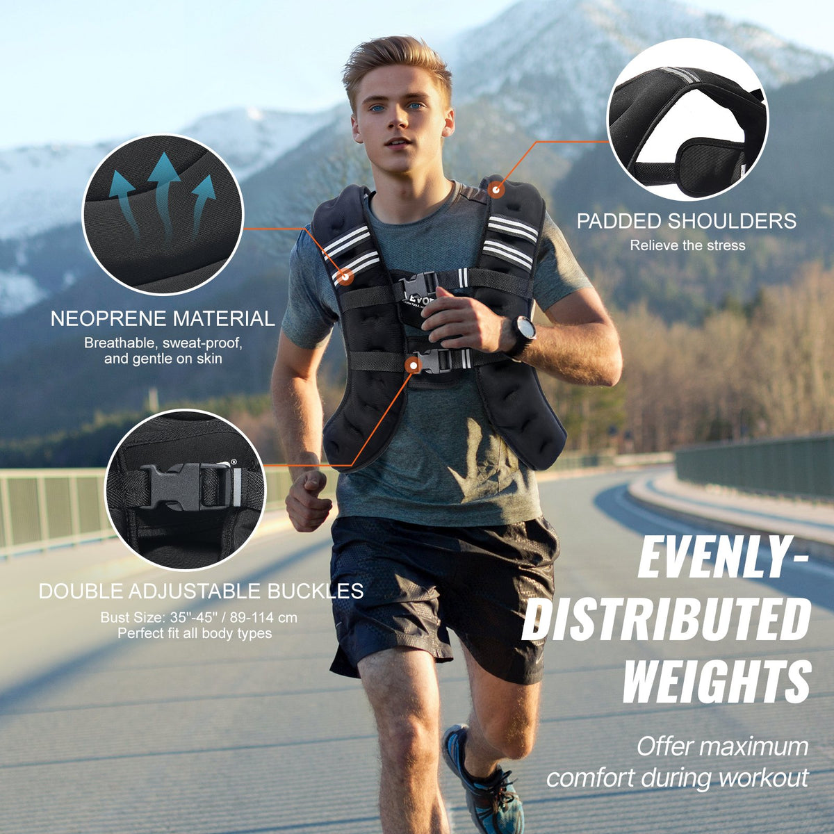 Viktväst, 13,6 kg viktväst med reflekterande rand, justerbart spänne för kroppsvikt för män och kvinnor, träningsutrustning för styrketräning, löpning, jogging, fitness och viktminskning