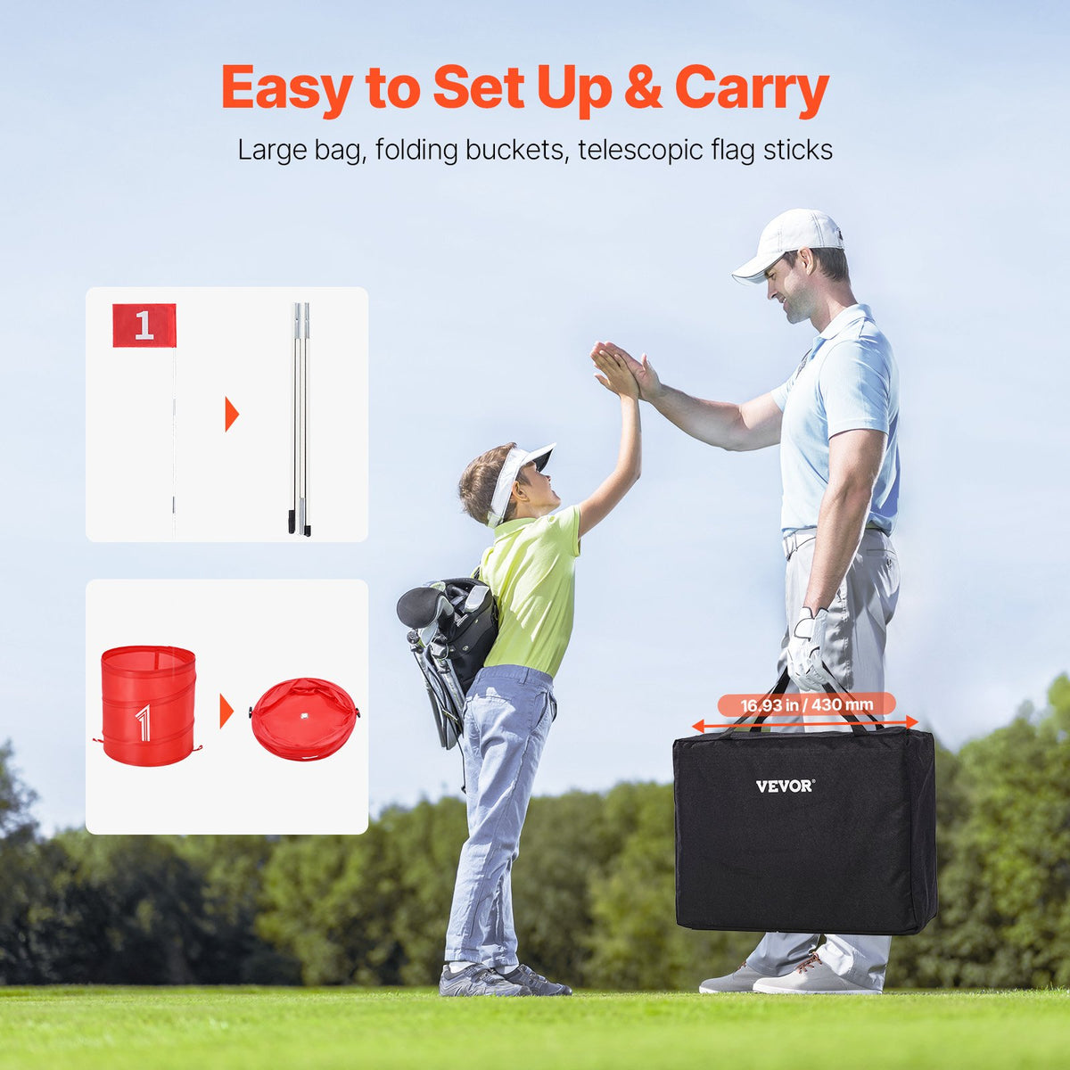 Golfspel för trädgården, golfbana med 3 hål, övningsspel för golf, chipping-spel för familjer, vuxna och barn, bärbart utomhusgolfspel för gräsmatta, gård, camping, park, strand