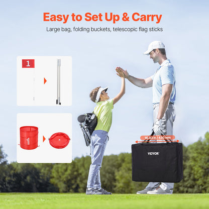 Golfspel för trädgården, golfbana med 3 hål, övningsspel för golf, chipping-spel för familjer, vuxna och barn, bärbart utomhusgolfspel för gräsmatta, gård, camping, park, strand