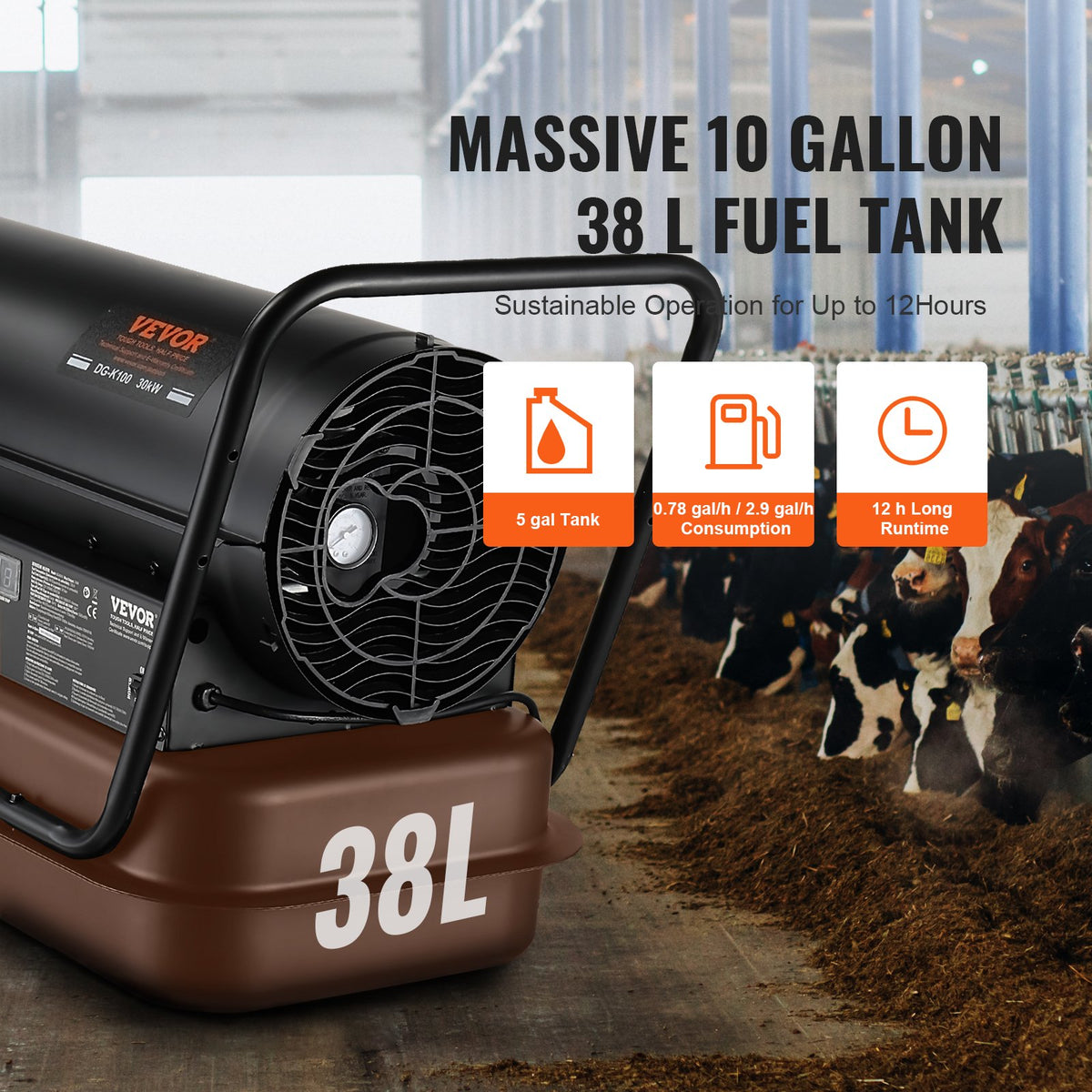 Kerosene/Diesel Forced Air Heater, 100000Btu Torpedo Space Heater, Portable with Thermostat Control,38L Tank Efficient Indoor/Outdoor Kerosene Heater For Home,Jobsite, industrial,Workshops,Black